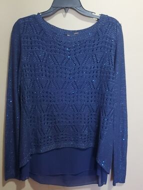Milano Piontelle Sparkling Navy Blue Lined Knit Sweater Size Large